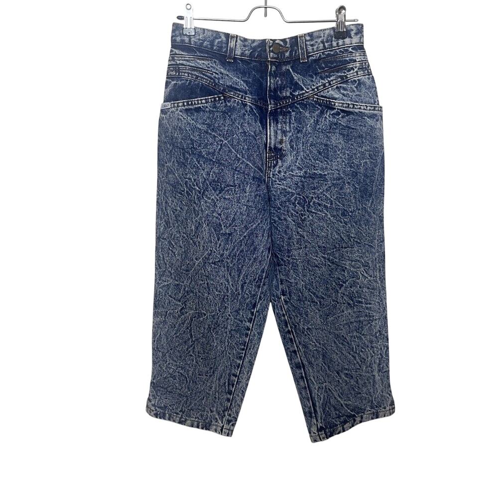 Vintage 80s CHIC Jeans High Waist Blue Acid Wash Cropped Pockets Size 11